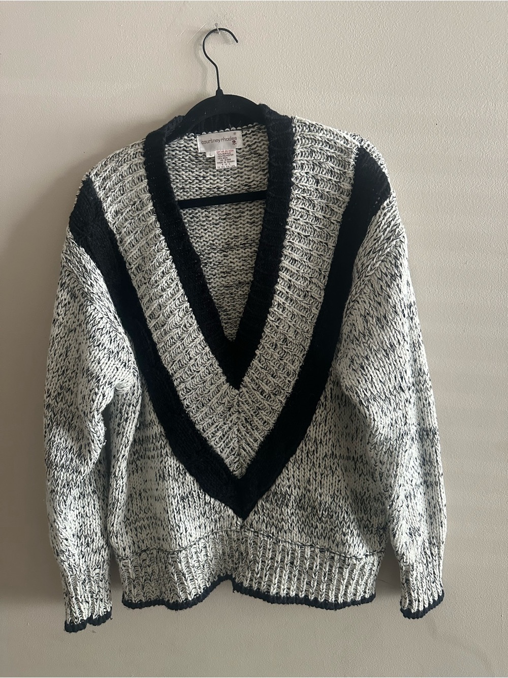 Courtney Rhodes Black and White Marled V-Neck Sweater